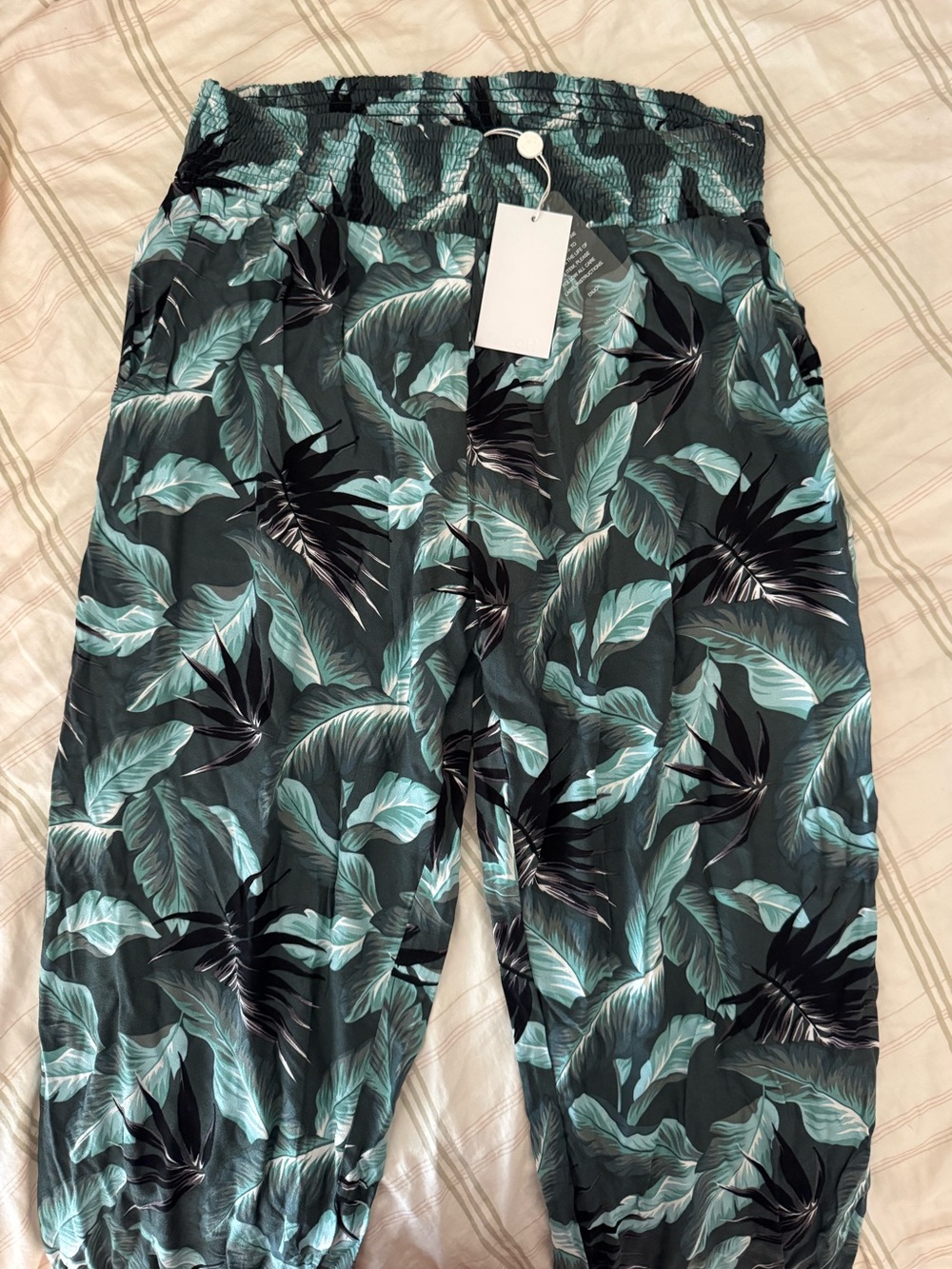 Mikoh Teal and Black Tropical Leaf Joggers